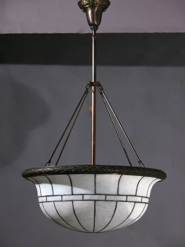 Large Opaline Leaded Glass Inverted Dome